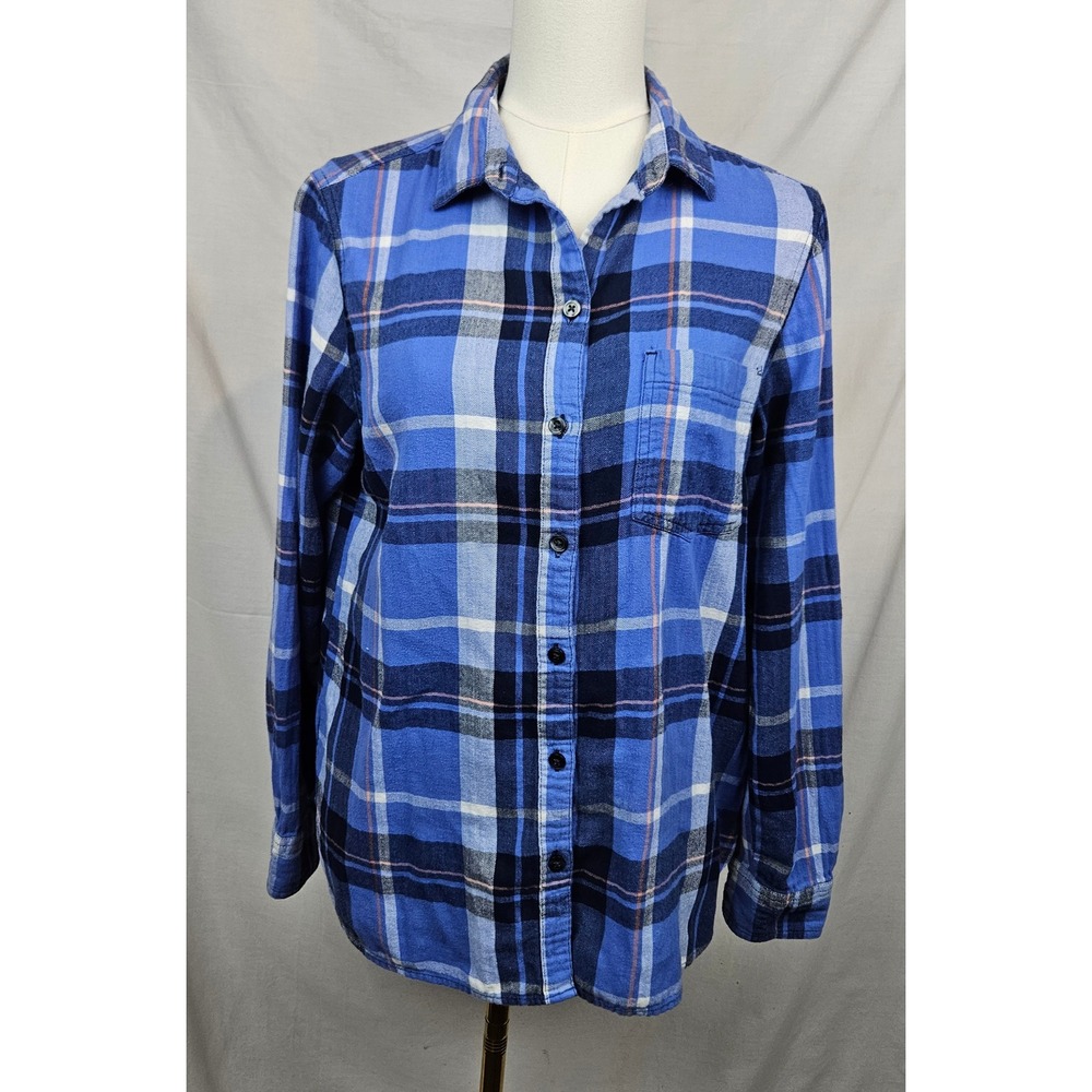 Old Navy Women's Blue‎ Plaid Classic Fit Button Up Size L Western Cowgirl